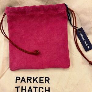 NWT Parker Thatch Pink Suede / Burgundy Leather Drawstring Pouch